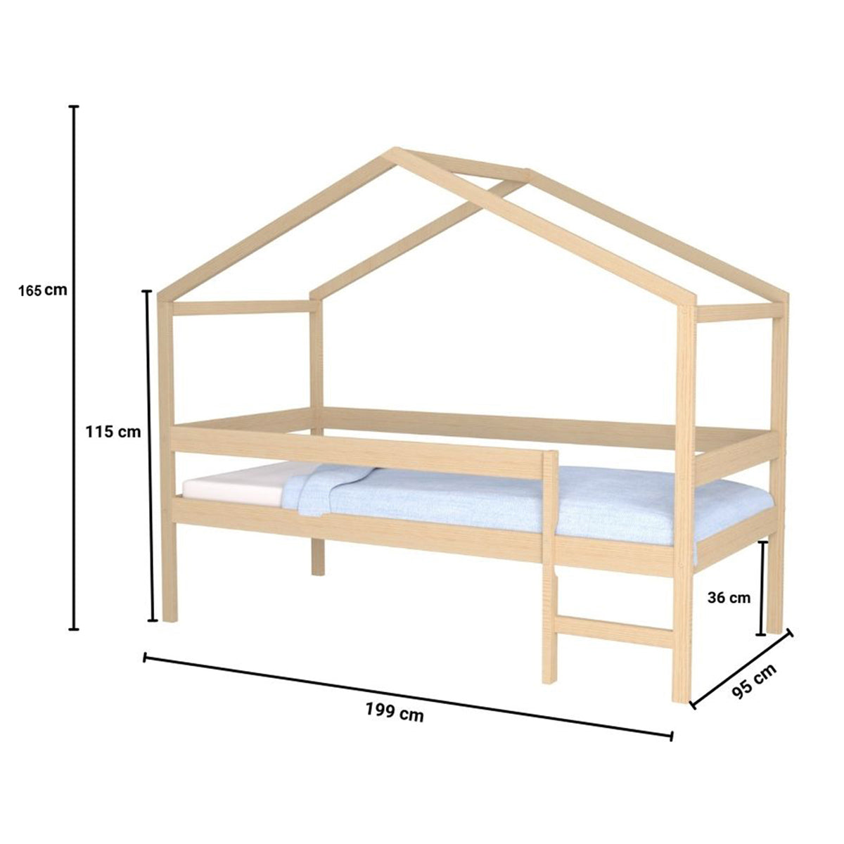 Lit cabane mi-hauteur 90x190 sommier inclus Penny Bois - vue 4