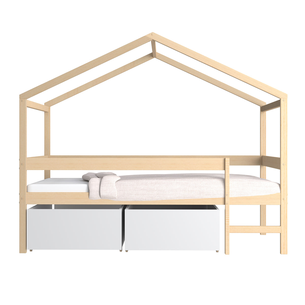 Lit cabane mi-hauteur 90x190 sommier et tiroirs inclus Penny Bois et Blanc - vue 3