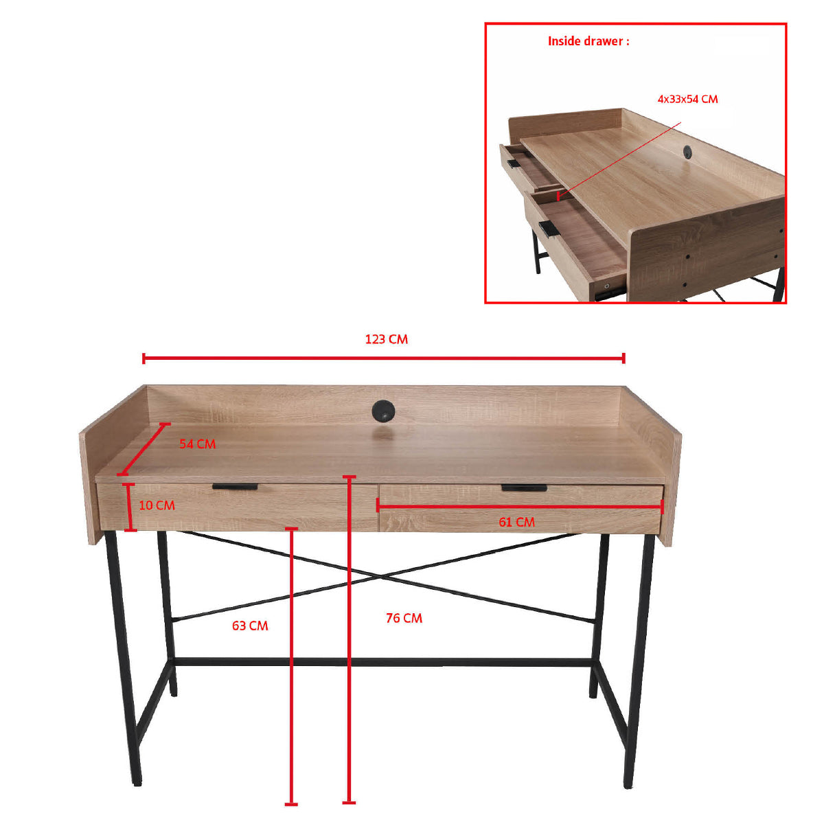 Bureau 2 tiroirs Suliac Bois blanchi et Noir - vue 5