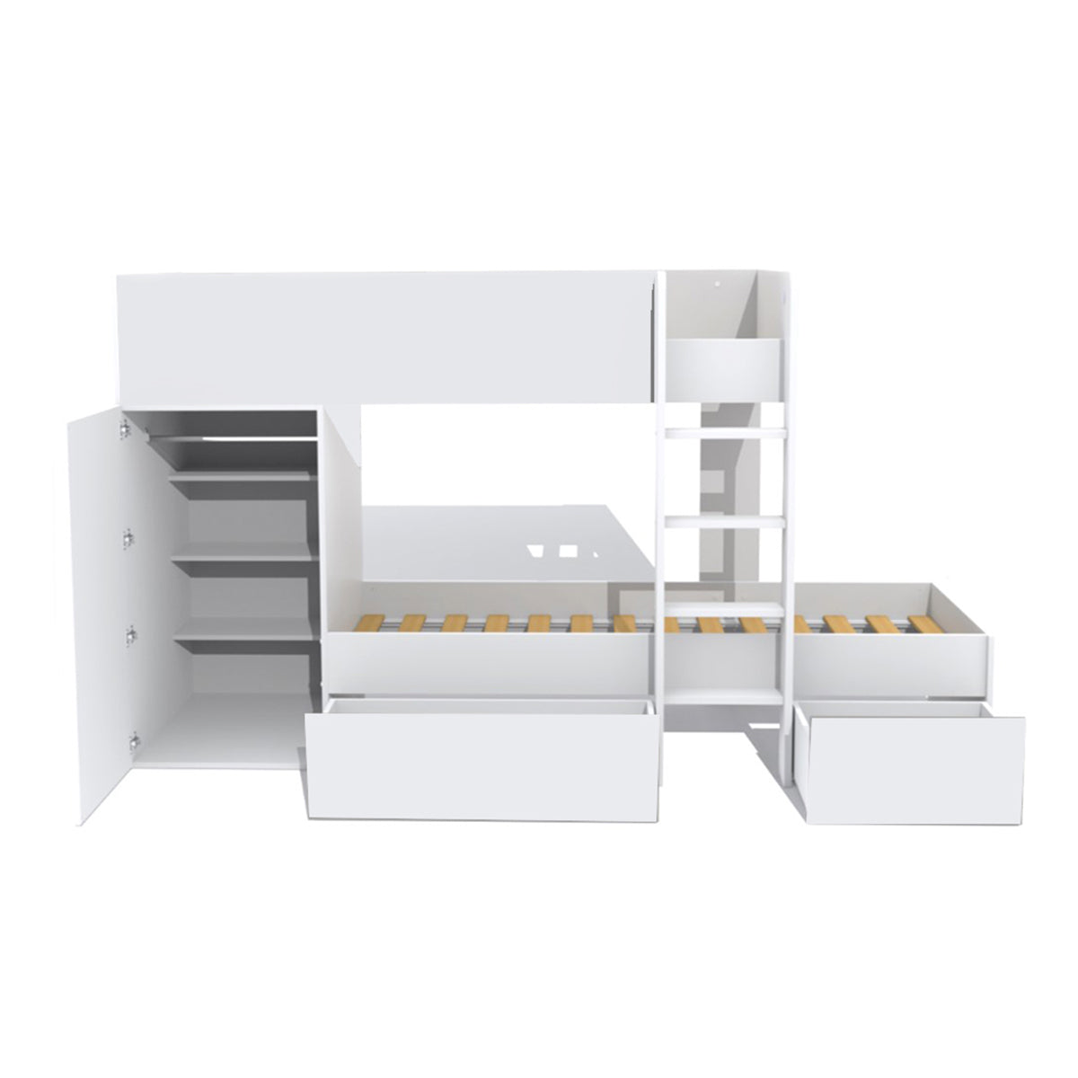 Lit superposé 90x190 - armoire - tiroirs - sommier inclus Twin Blanc - vue 2