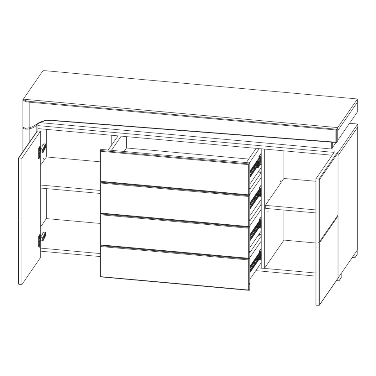 Buffet 2 portes 4 tiroirs LED inclus Teo Blanc et Gris - vue 2