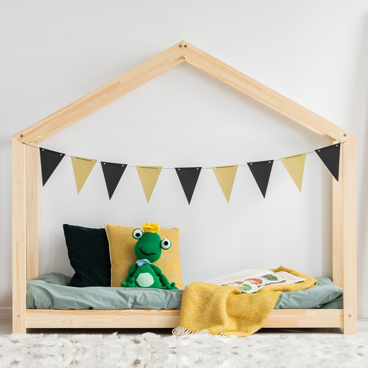 Lit cabane 90x200 sommier inclus Aude Bois