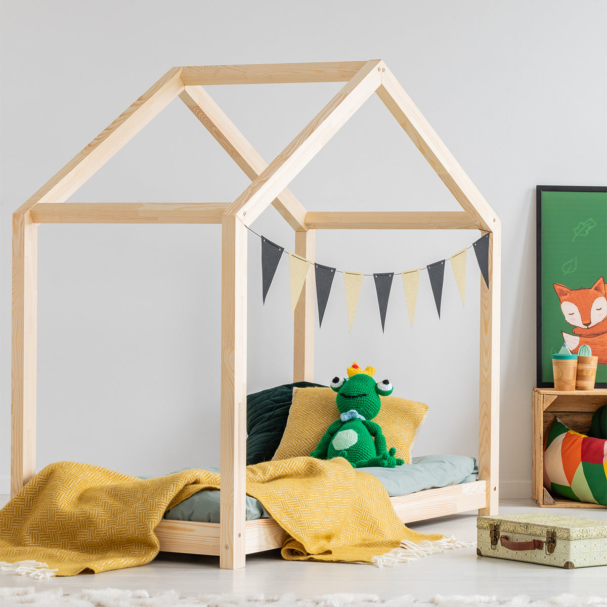 Lit cabane 90x200 sommier inclus Aude Bois - vue 3