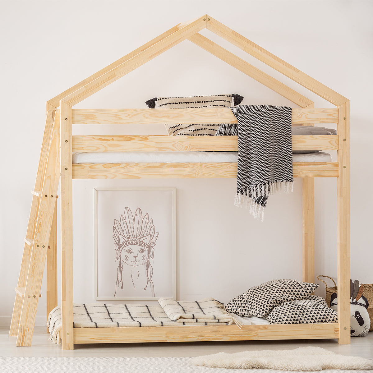 Lit cabane superposé 90x200 sommier inclus Gaëlle Bois