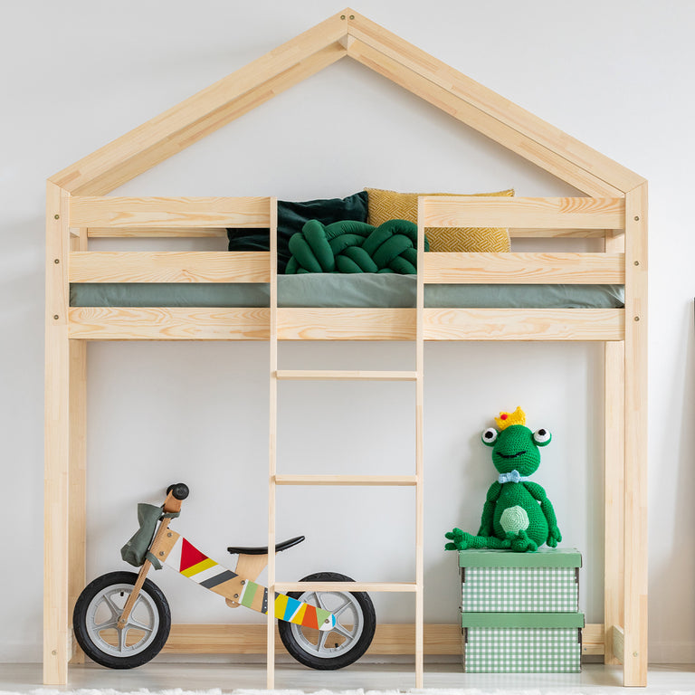 Lit cabane mi-hauteur 70x140 sommier inclus Jeanne Bois