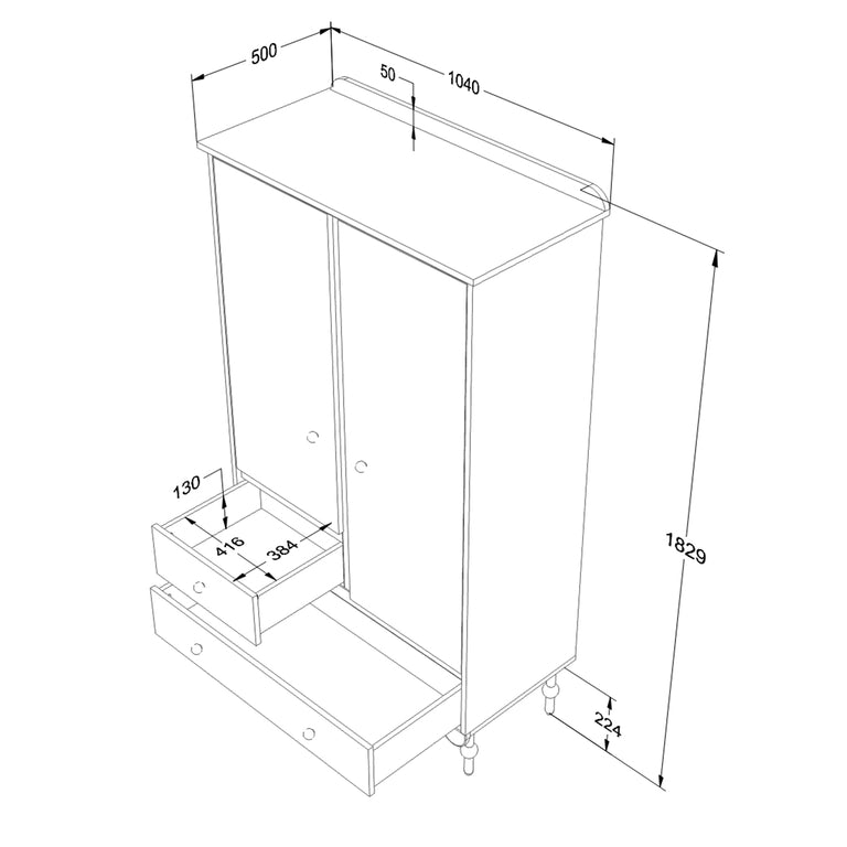 Armoire 2 portes 2 tiroirs Wood Luck Babushka Blanc - vue 6