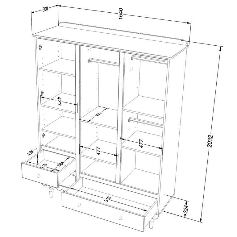Armoire 3 portes 3 tiroirs Wood Luck Babushka Blanc - vue 6