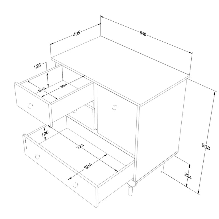 Commode 3 tiroirs 1 porte Wood Luck Babushka Blanc - vue 5