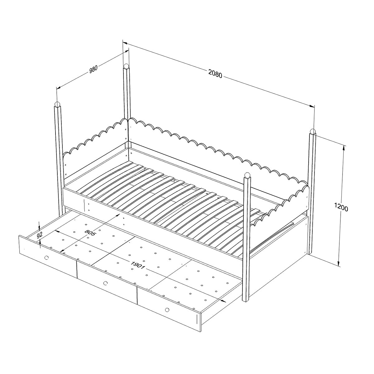 Lit superposé 90x200 sommiers et tiroir inclus Wood Luck Babushka Blanc - vue 10