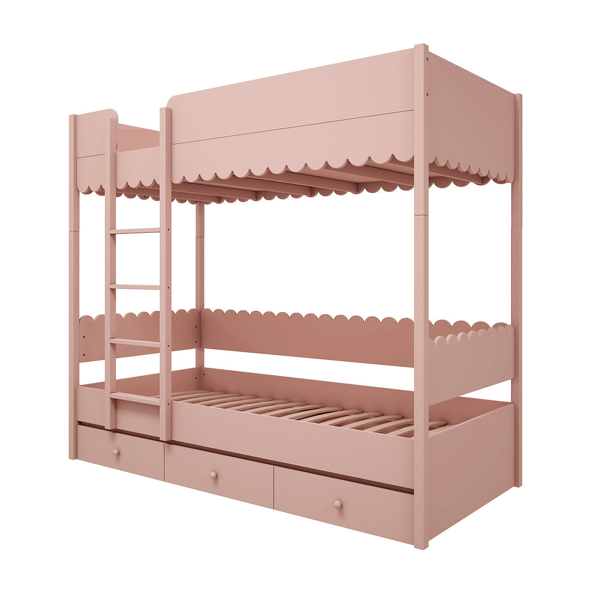 Lit superposé 90x200 sommiers et tiroir inclus Wood Luck Babushka Rose