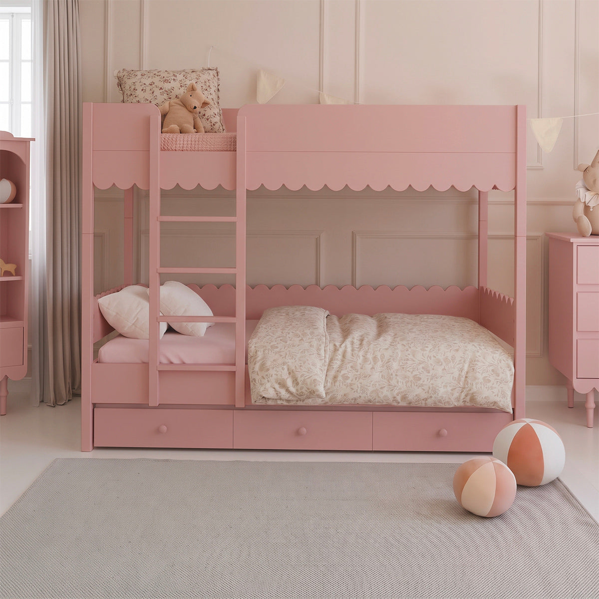 Lit superposé 90x200 sommiers et tiroir inclus Wood Luck Babushka Rose - vue 5