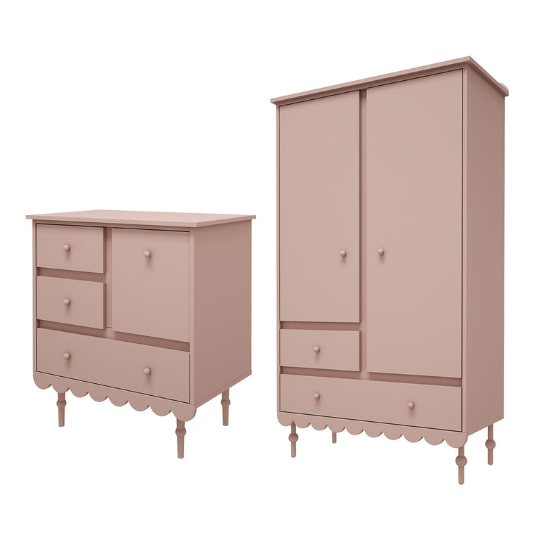 Commode 3 tiroirs et armoire 2 portes Wood Luck Babushka Rose