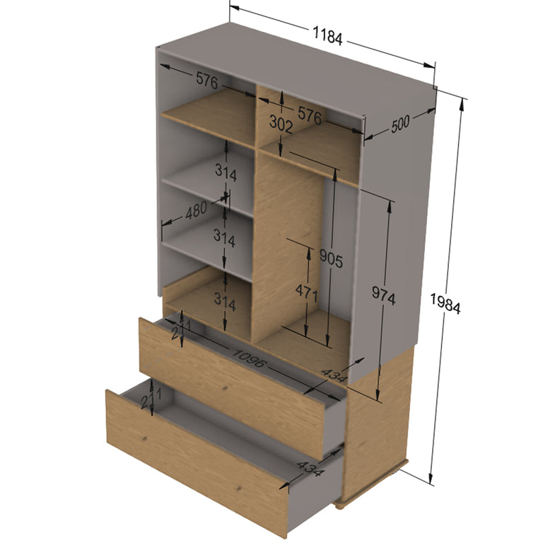 Armoire 2 portes 2 tiroirs Wood Luck Bloom - Cachemire et Bois - vue 6