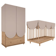 Lit évolutif 70x140 et armoire 2 portes 2 tiroirs Wood Luck Bloom Cachemire et Bois