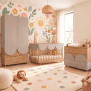 Chambre complète lit évolutif 70x140 commode à langer et armoire 2 portes 2 tiroirs Wood Luck Bloom Cachemire et Bois