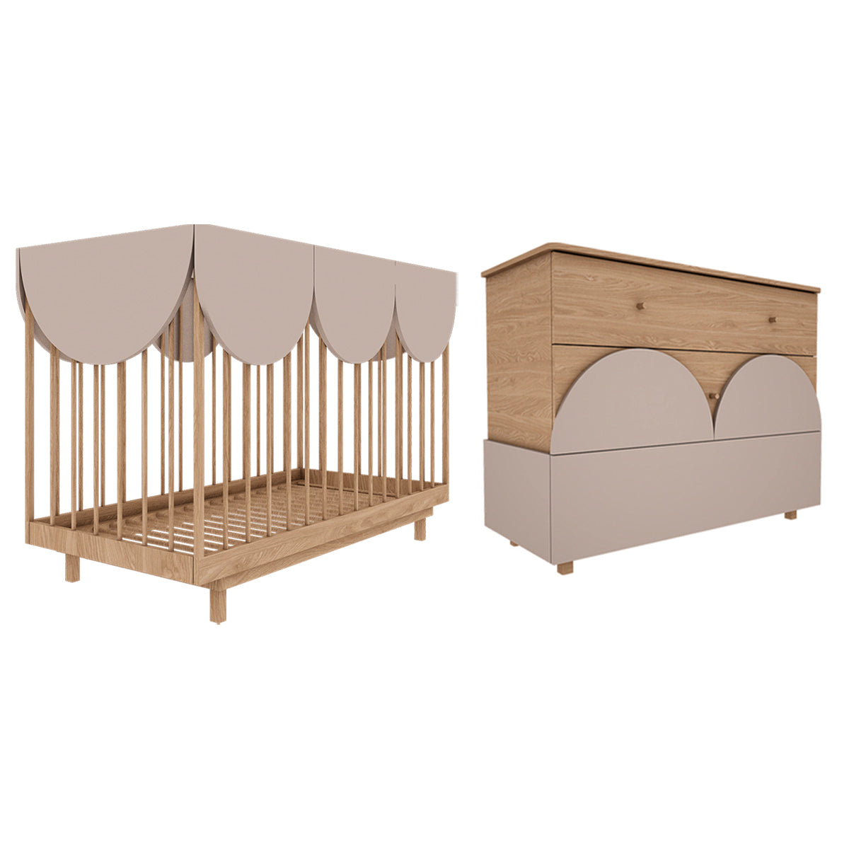 Lit évolutif 70x140 et commode 3 tiroirs Wood Luck Bloom Cachemire et Bois