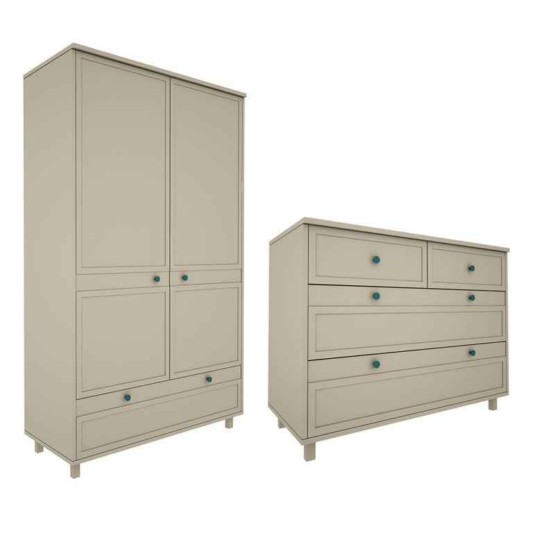 Commode 4 tiroirs et armoire 2 portes Wood Luck Gabriel - Vert Eucalyptus