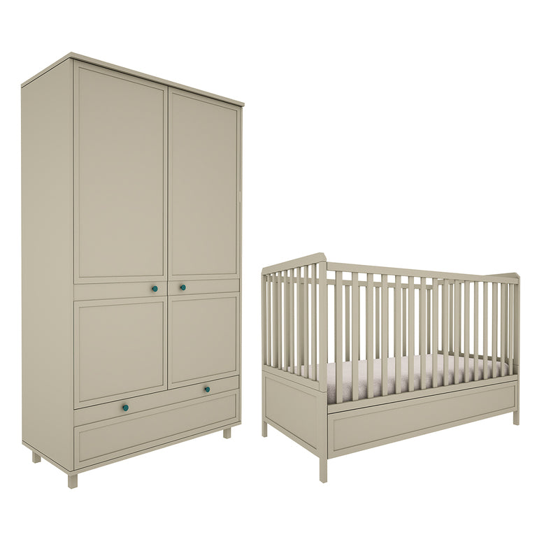 Lit évolutif 70x140 et armoire 2 portes Wood Luck Gabriel - Vert Eucalyptus
