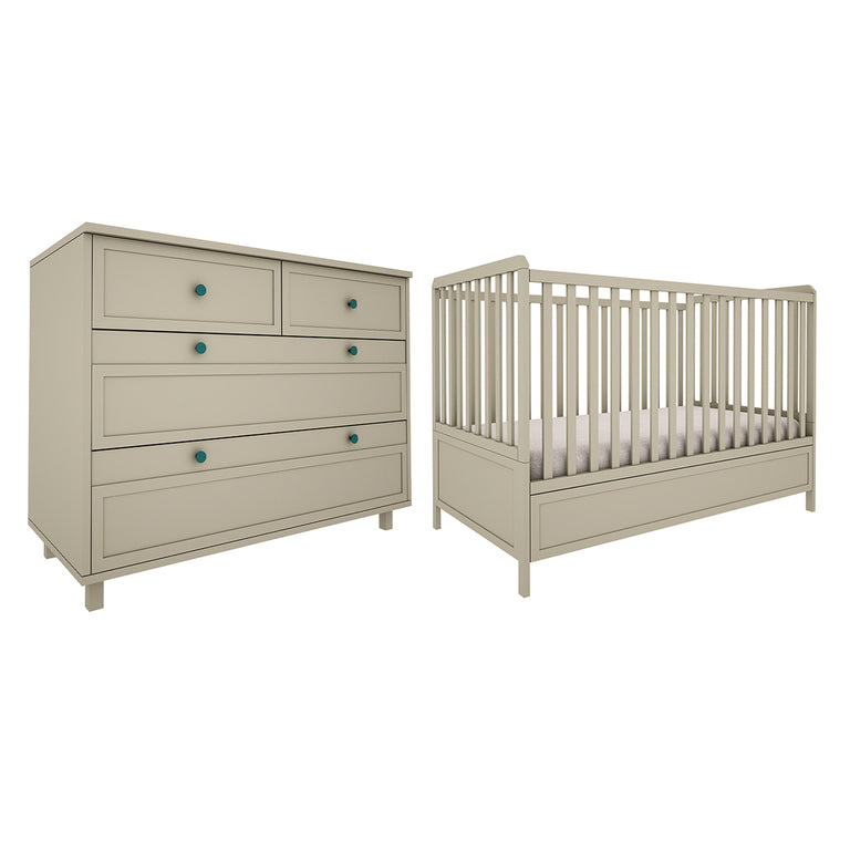 Lit évolutif 70x140 et commode 4 tiroirs Wood Luck Gabriel - Vert Eucalyptus