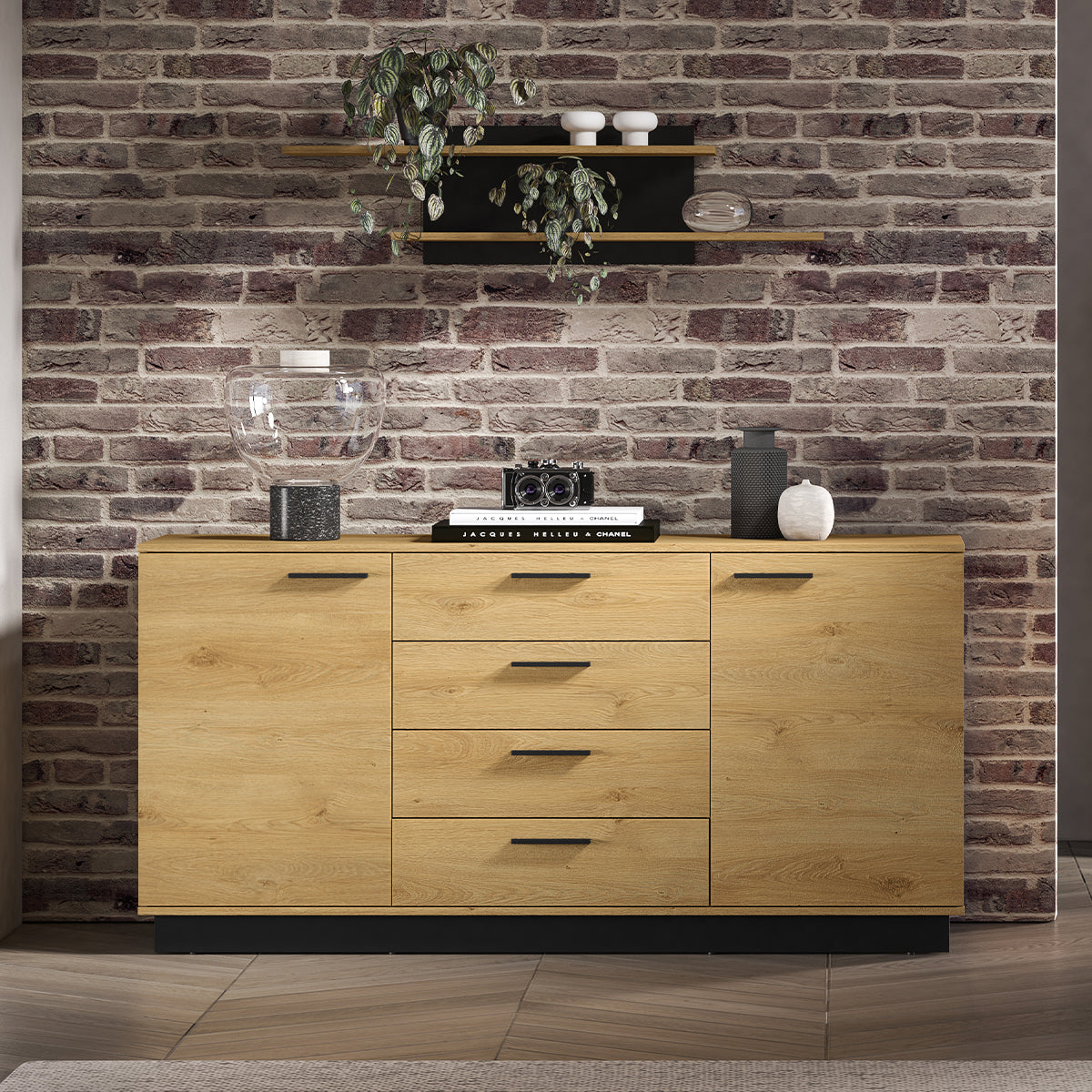 Buffet 2 portes 4 tiroirs Ysia Bois et Noir - vue 5