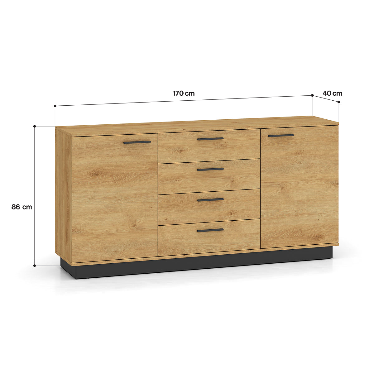 Buffet 2 portes 4 tiroirs Ysia Bois et Noir - vue 8