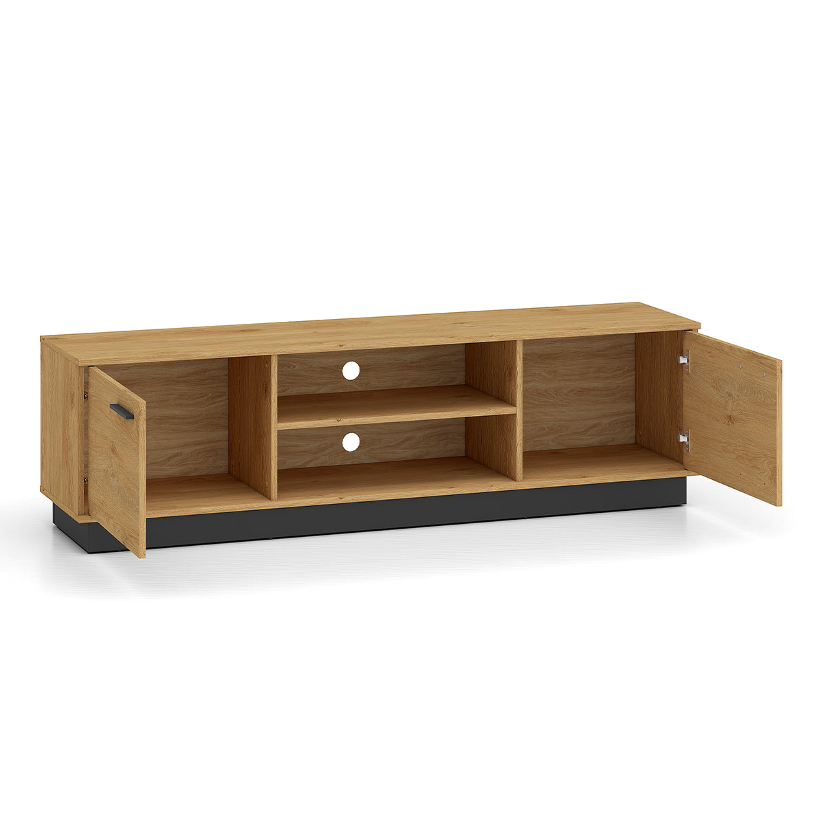 Meuble TV 2 portes 170 cm Ysia Bois et Noir - vue 2