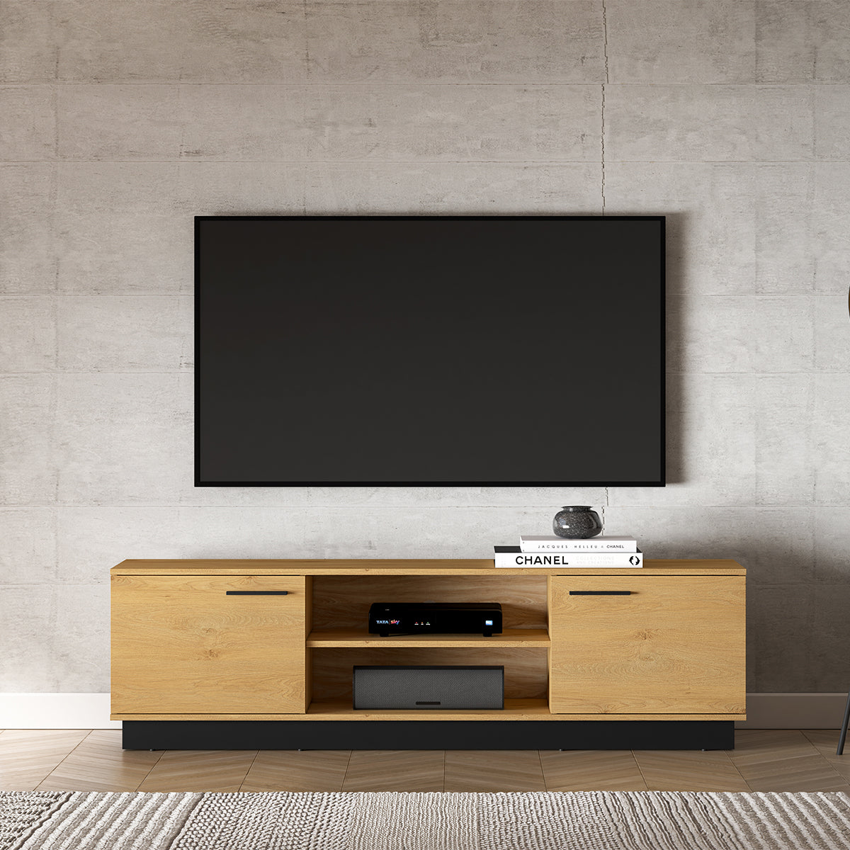 Meuble TV 2 portes 170 cm Ysia Bois et Noir - vue 4