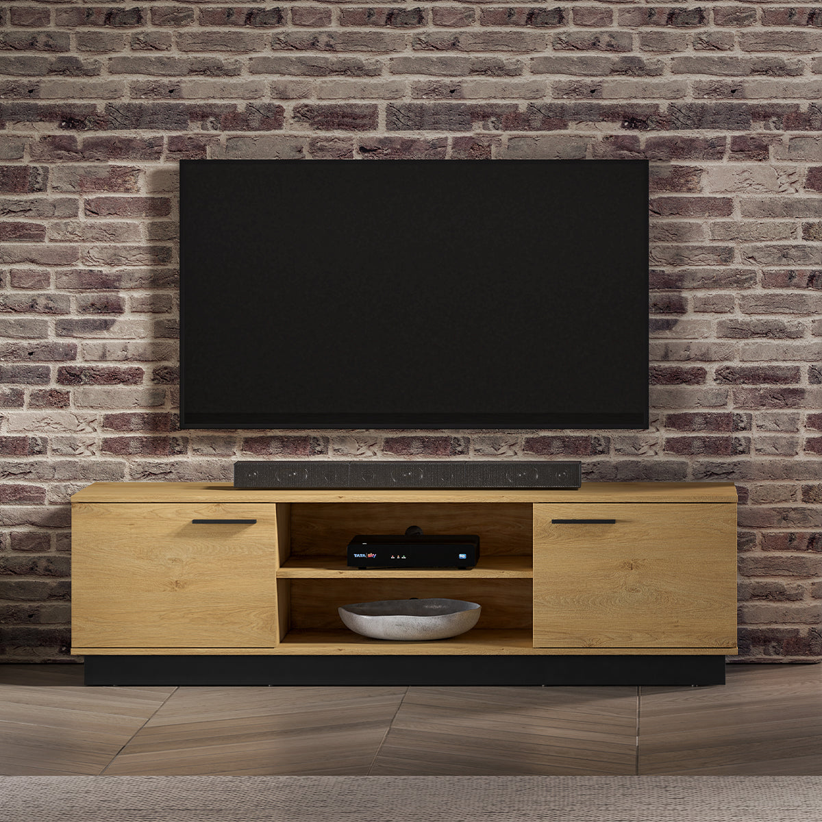 Meuble TV 2 portes 170 cm Ysia Bois et Noir - vue 5