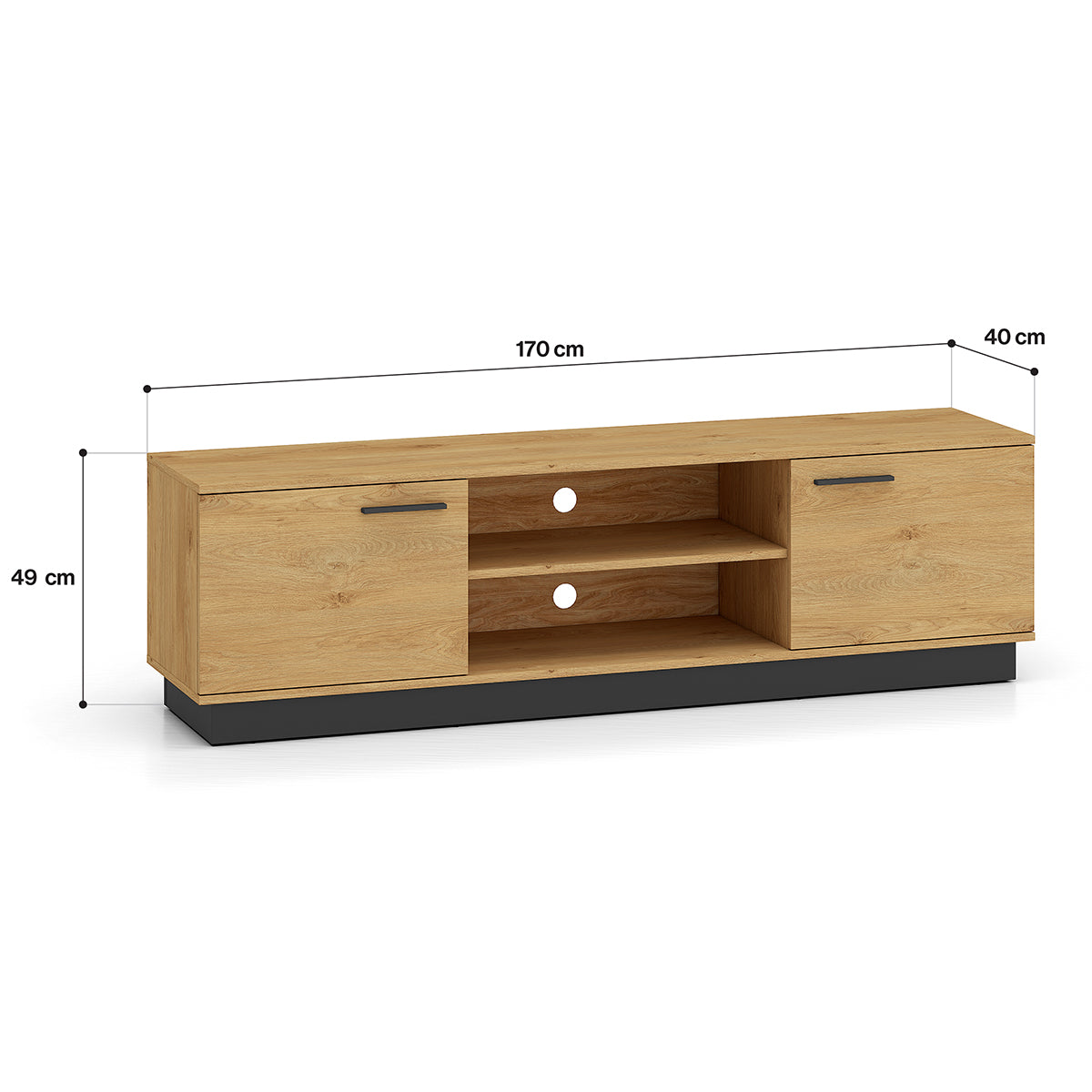 Meuble TV 2 portes 170 cm Ysia Bois et Noir - vue 7