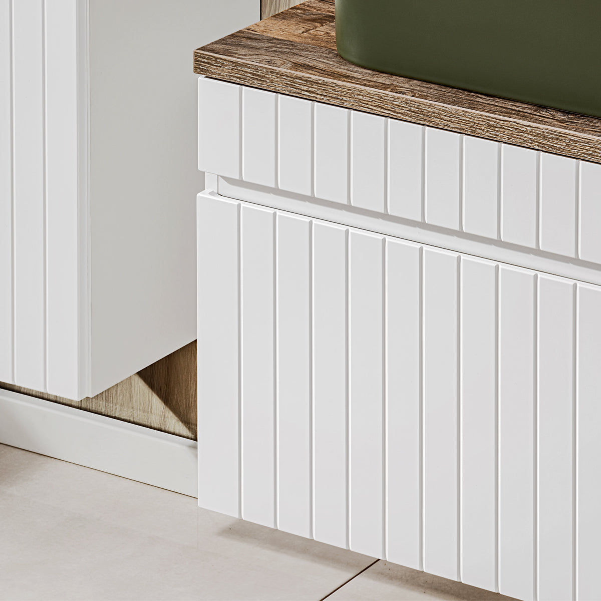 Ensemble meuble simple vasque 100cm et colonne Zelie Blanc et Bois - vue 8
