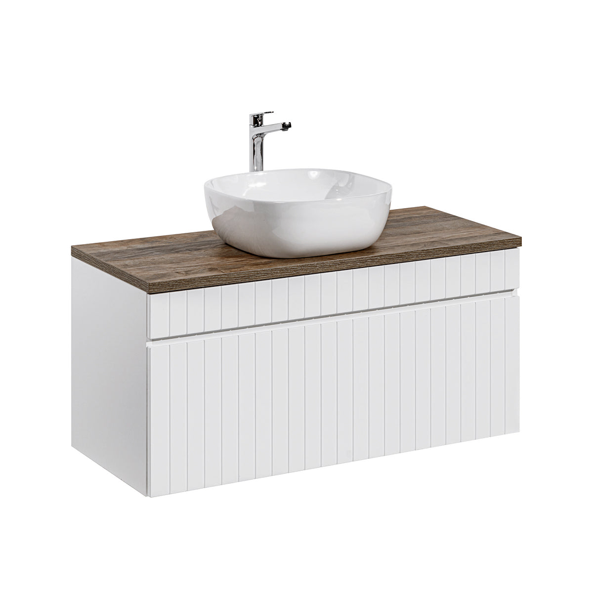 Ensemble meuble simple vasque 100cm et colonne Zelie Blanc et Bois - vue 2