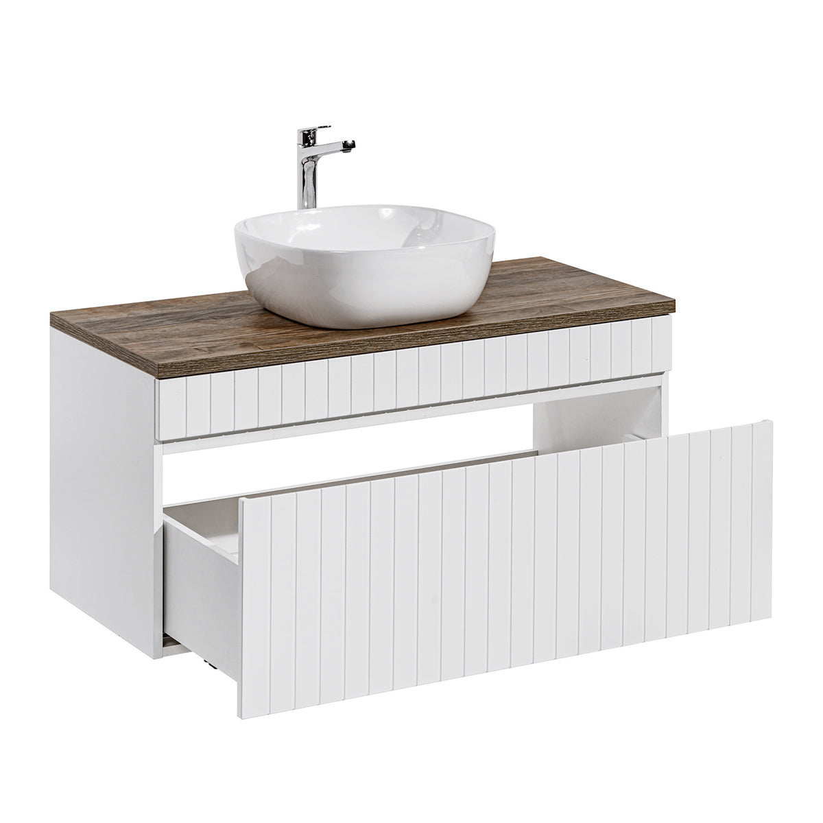 Ensemble meuble simple vasque 100cm et colonne Zelie Blanc et Bois - vue 3