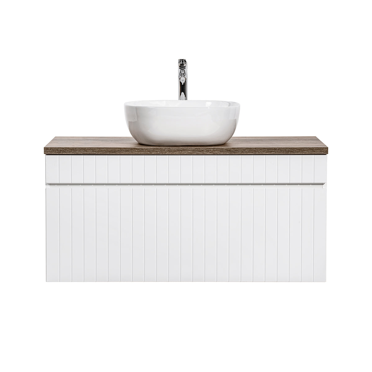 Meuble simple vasque 100cm Zelie Blanc et Bois - vue 3
