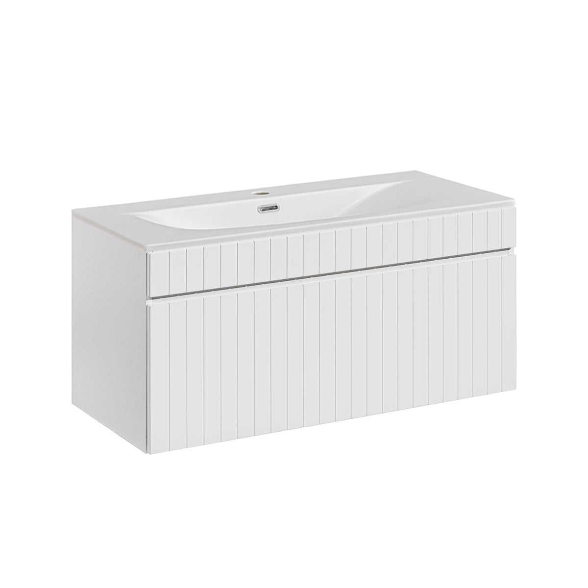 Ensemble meuble simple vasque encastrée 100cm et colonne Zelie Blanc - vue 2
