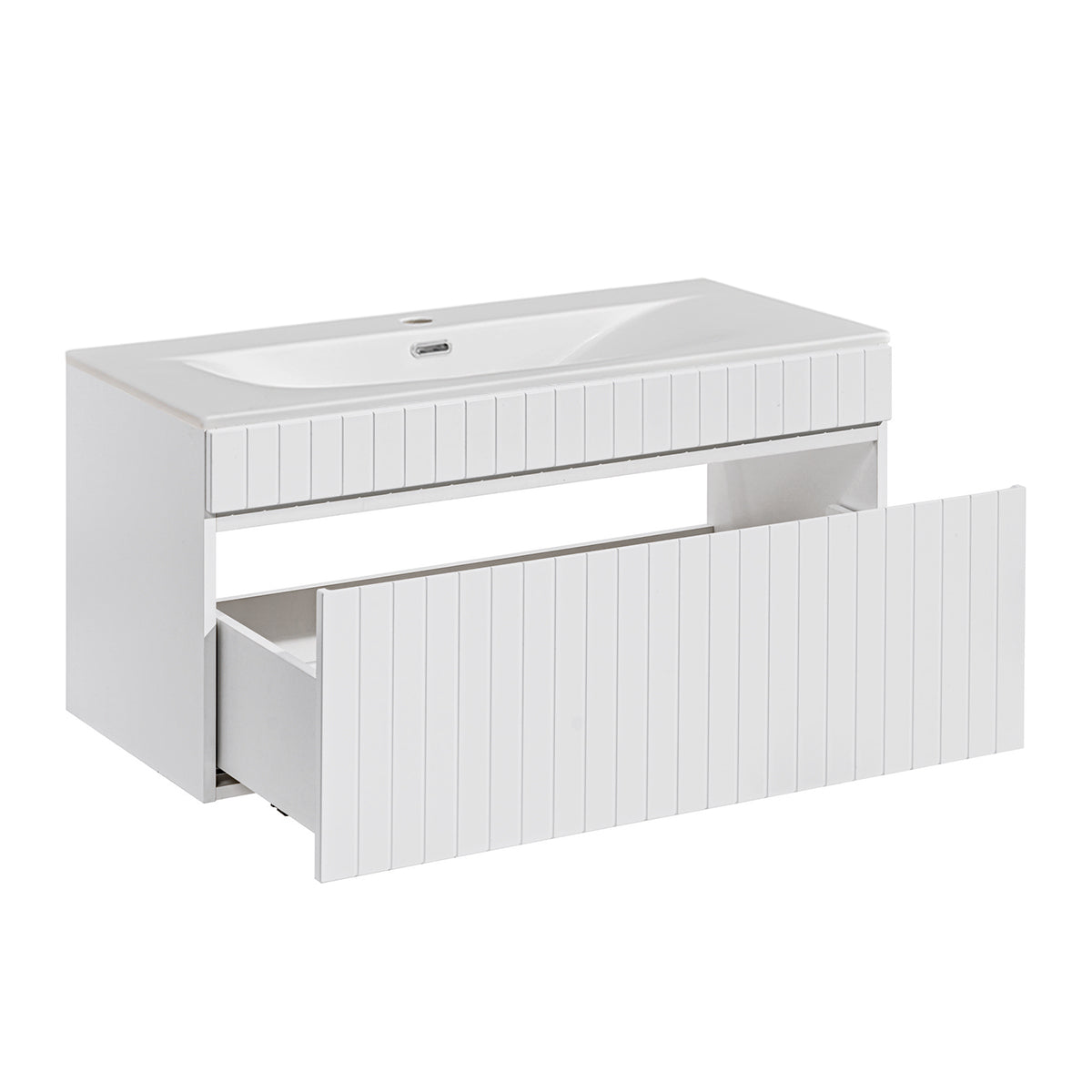 Meuble simple vasque encastrée 100cm Zelie Blanc - vue 2