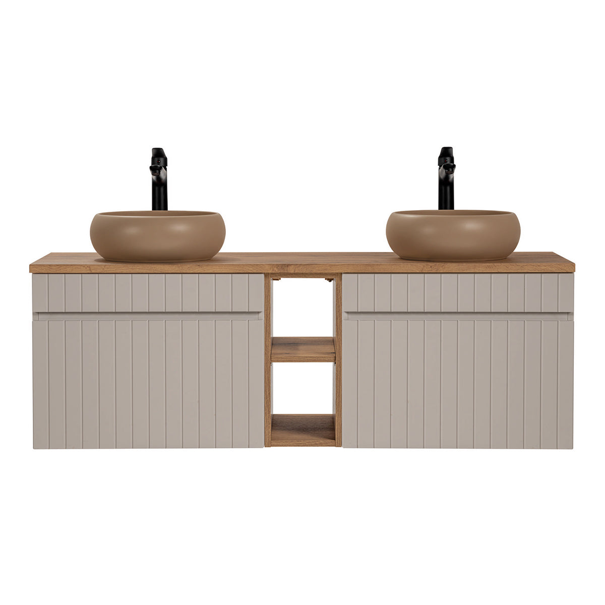 Meuble double vasque 140cm 2 niches Zelie Cachemire et Bois - vue 3