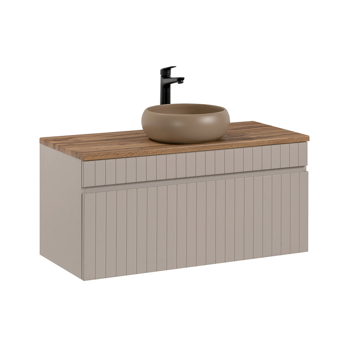 Meuble simple vasque 100cm Zelie Cachemire et Bois