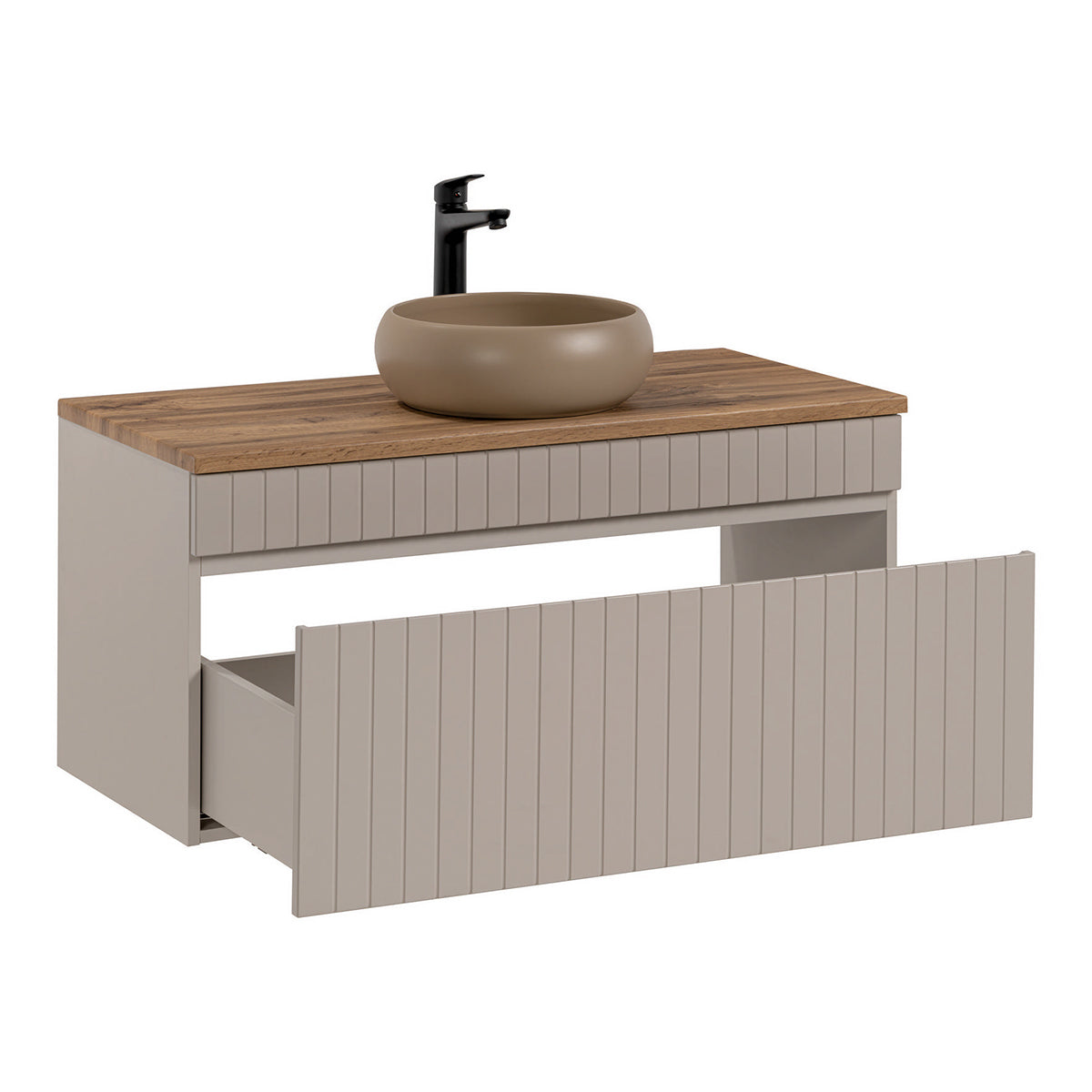 Ensemble meuble simple vasque 100cm et colonne Zelie Cachemire et Bois - vue 3