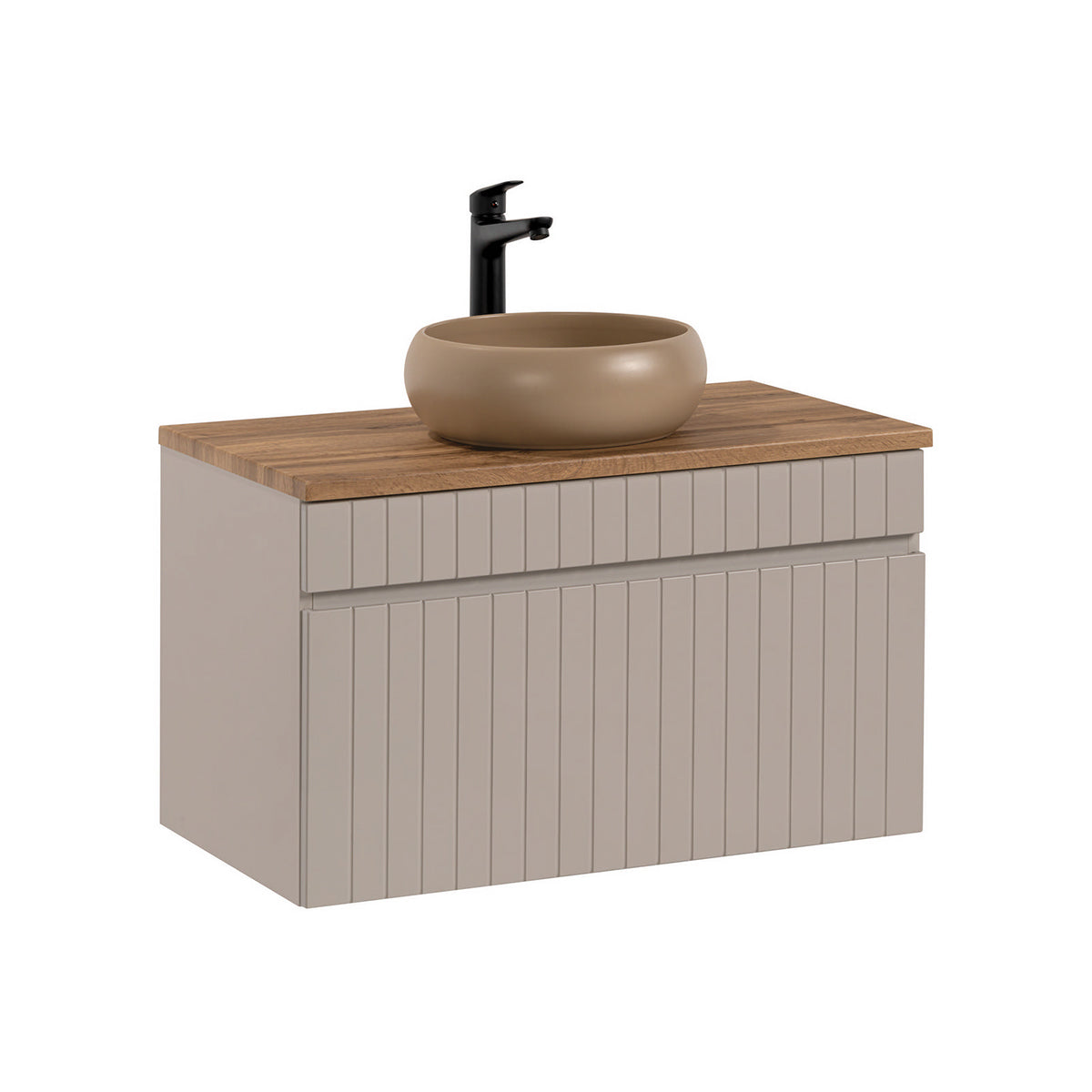 Ensemble meuble simple vasque 80cm et colonne Zelie Cachemire et Bois - vue 3