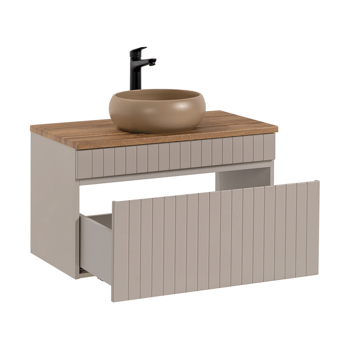 Ensemble meuble simple vasque 80cm et colonne Zelie Cachemire et Bois - vue 4