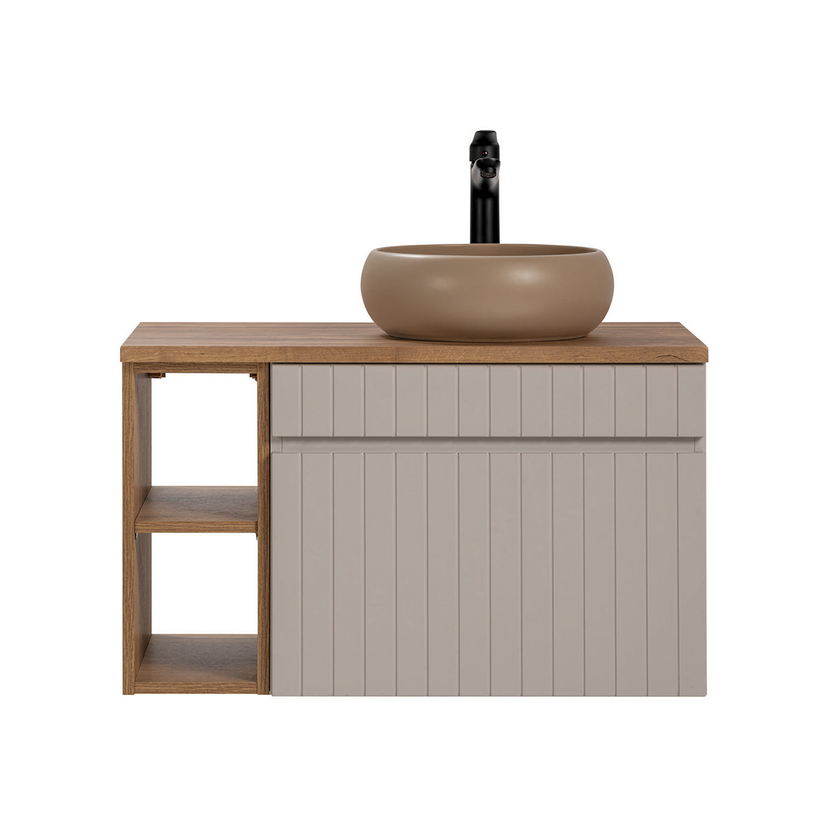 Meuble simple vasque 80cm 2 niches Zelie Cachemire et Bois - vue 2