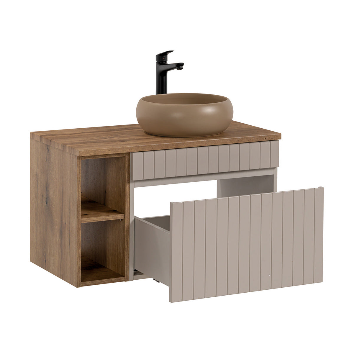 Meuble simple vasque 80cm 2 niches Zelie Cachemire et Bois - vue 3