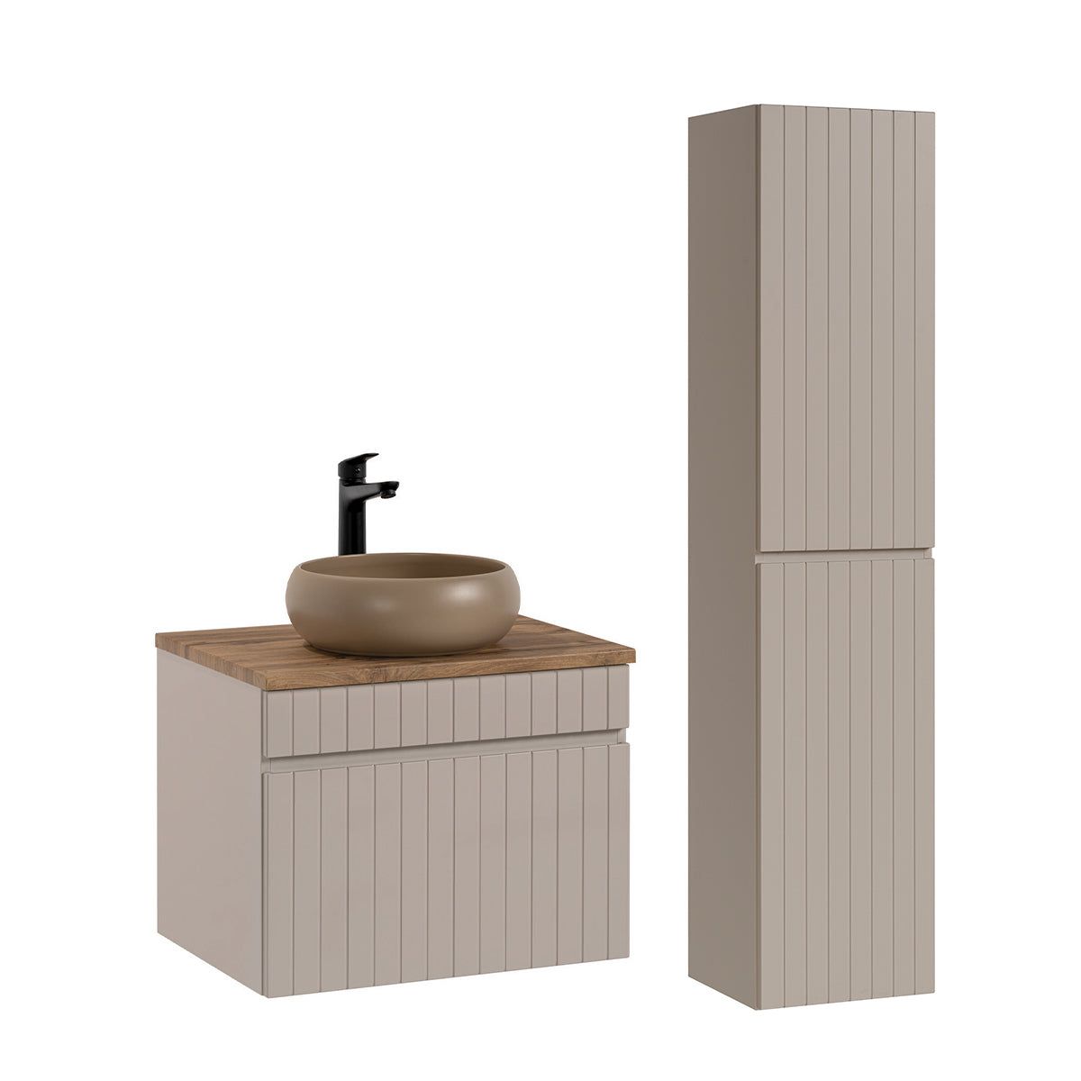 Ensemble meuble simple vasque 60cm et colonne Zelie Cachemire et Bois - vue 2