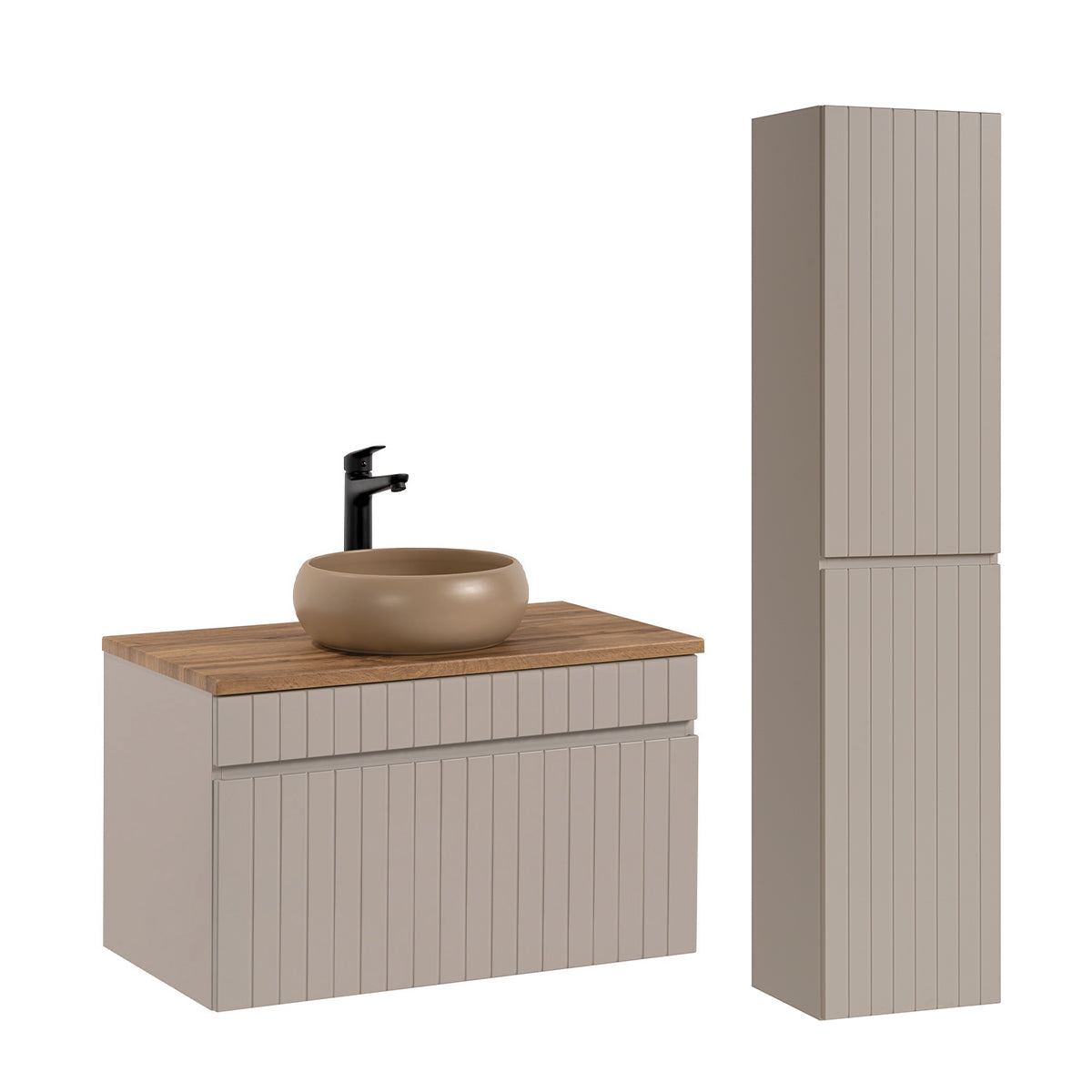 Ensemble meuble simple vasque 80cm et colonne Zelie Cachemire et Bois - vue 2