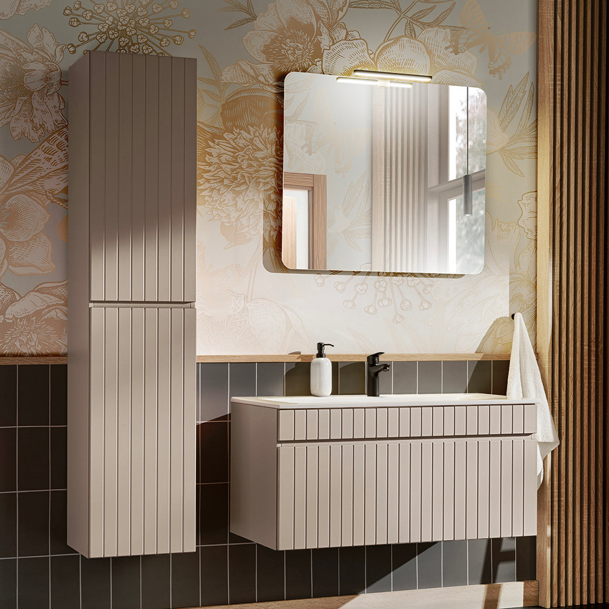 Meuble simple vasque encastrée 100cm Zelie Cachemire