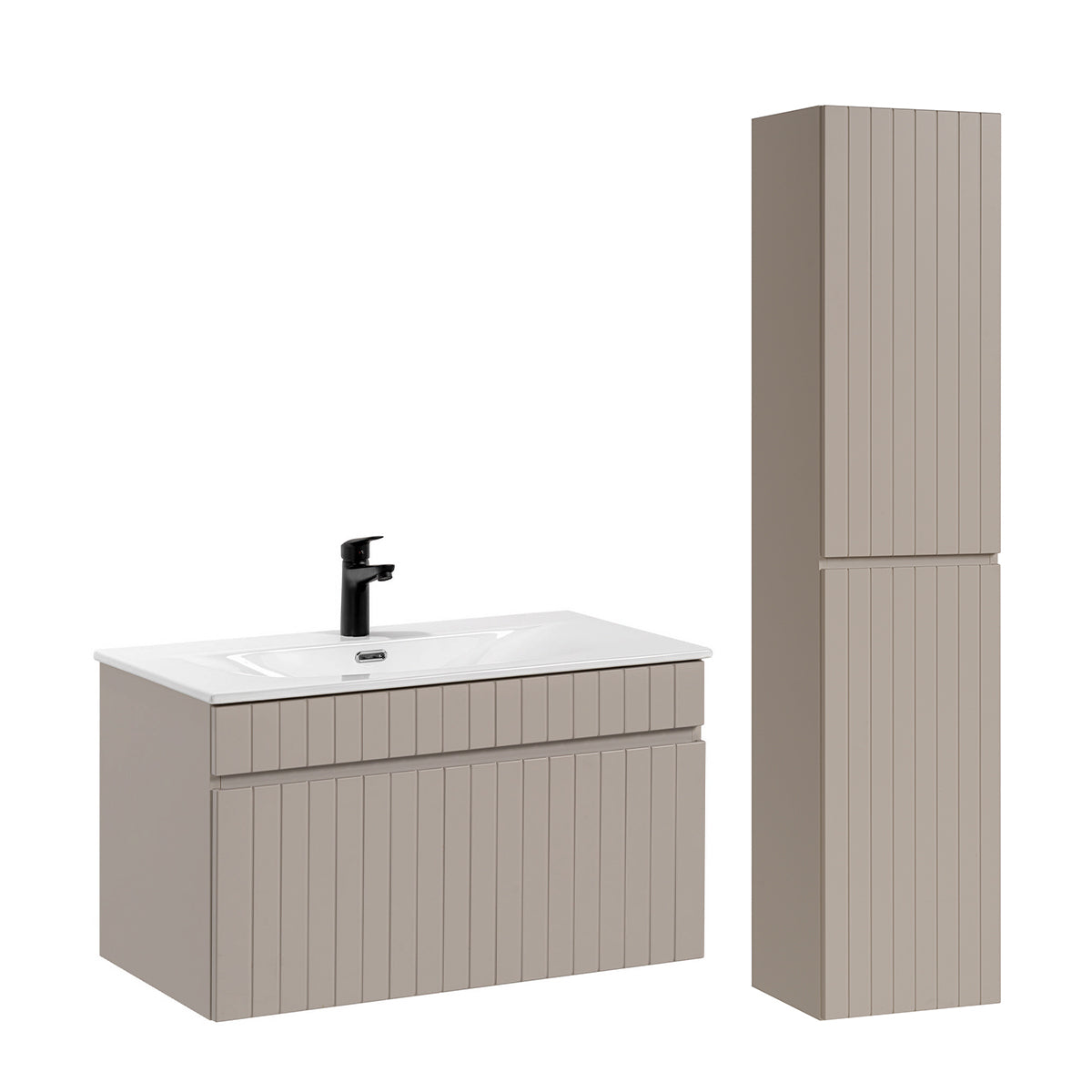 Ensemble meuble simple vasque encastrée 80cm et colonne Zelie Cachemire