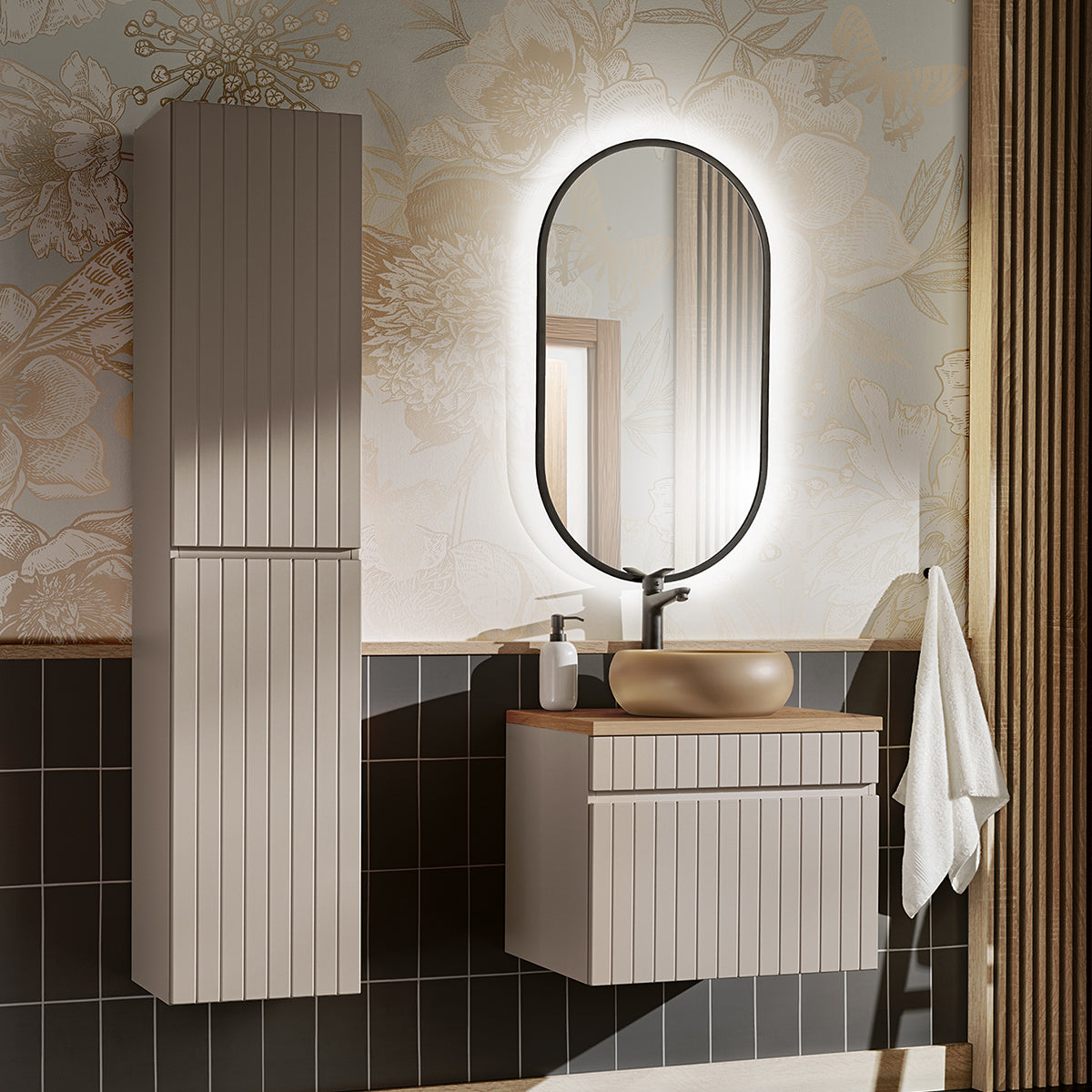 Meuble simple vasque 60cm Zelie Cachemire et Bois - vue 5