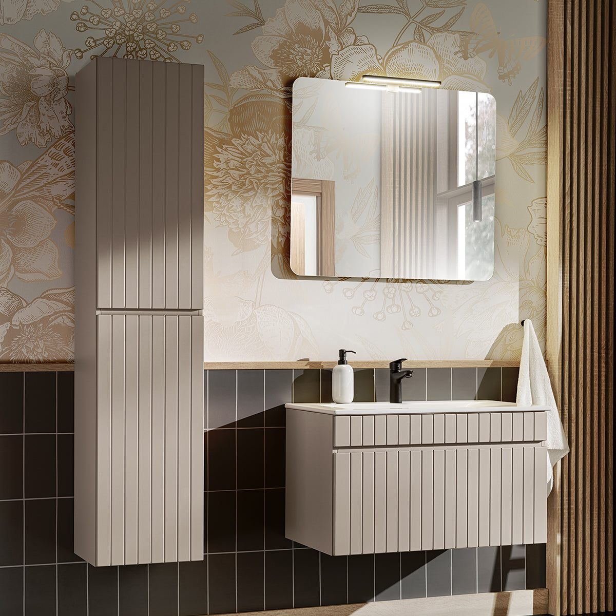 Meuble simple vasque encastrée 80cm Zelie Cachemire - vue 4