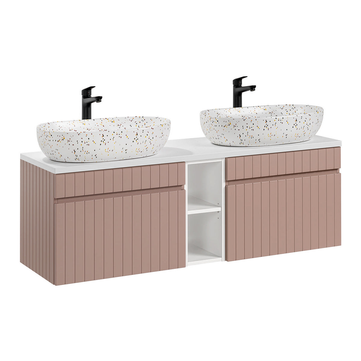 Meuble double vasque 140cm 2 niches Zelie Rose et Blanc