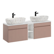 Meuble double vasque 140cm 2 niches Zelie Rose et Blanc